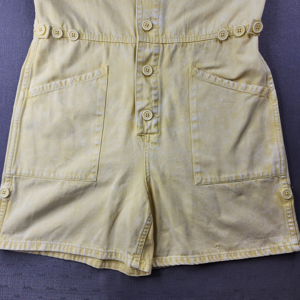 Pistola Yellow Denim Romper Womens Small Acid Wash Utility Button Front Playsuit - Picture 4 of 14
